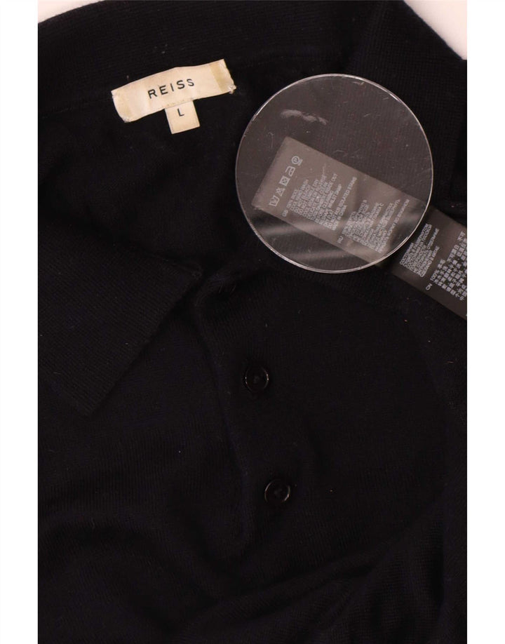 Reiss Pull à col polo pour homme en laine bleu marine Taille L