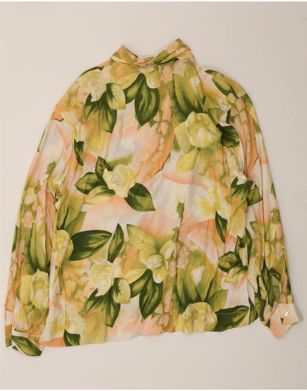 VINTAGE Chemise Femme UK 10 Petit Jaune Floral