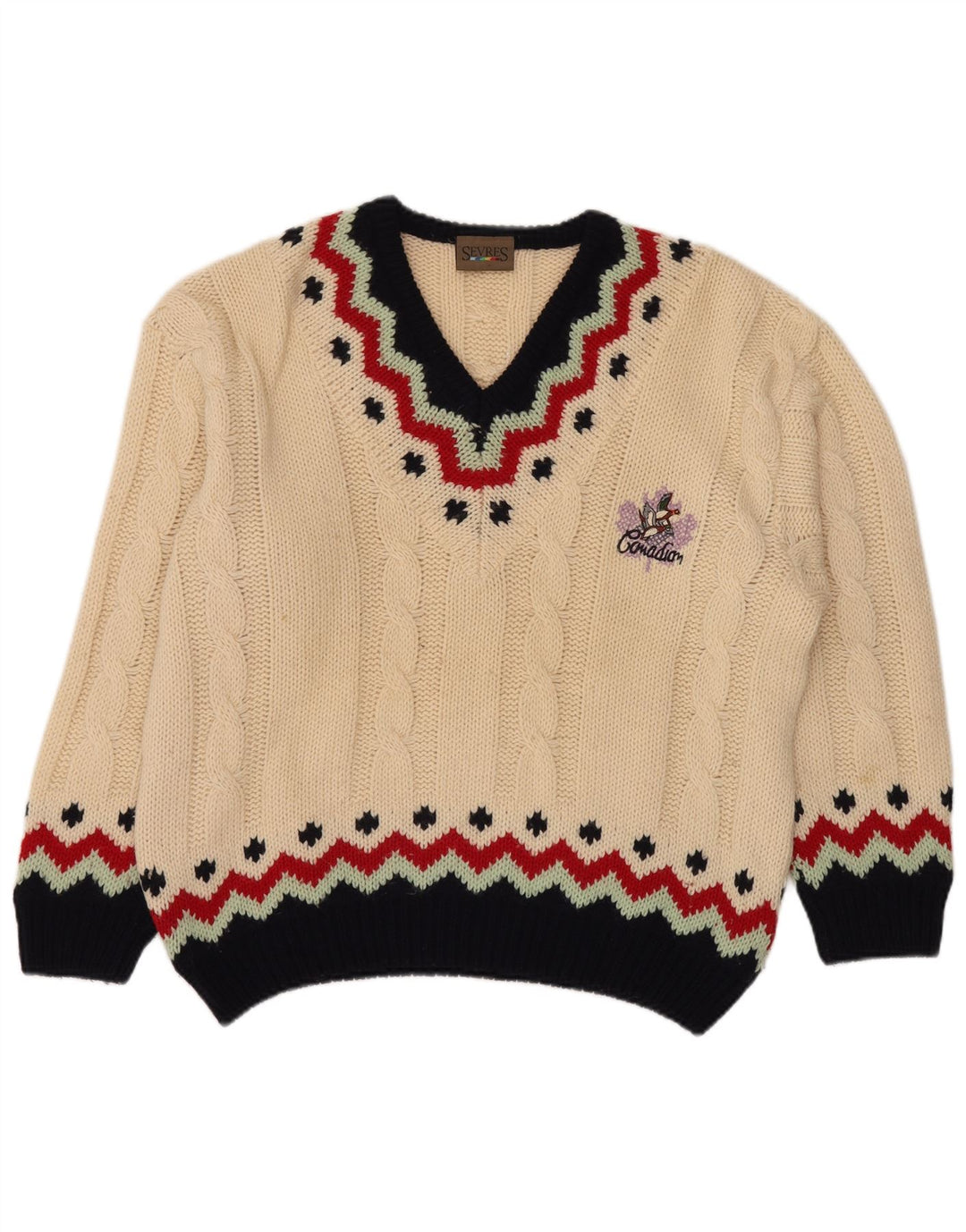 SEVRES Pull Col V Homme IT 50 Laine Fair Isle Beige Moyen
