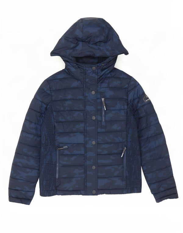 Superdry Veste matelassée à capuche pour femme UK 16 Large Bleu Marine Camouflage