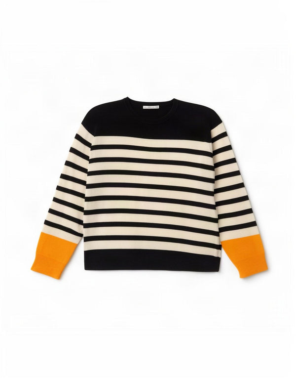 Zara Pull surdimensionné à col rond pour femme UK 10 Petit rayé noir