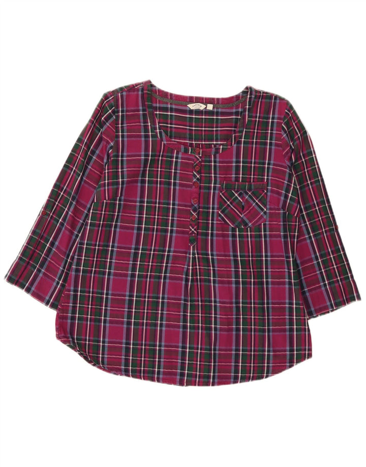 Fat Face Chemise pull à manches 3/4 pour femme UK 14 en coton à carreaux marron moyen