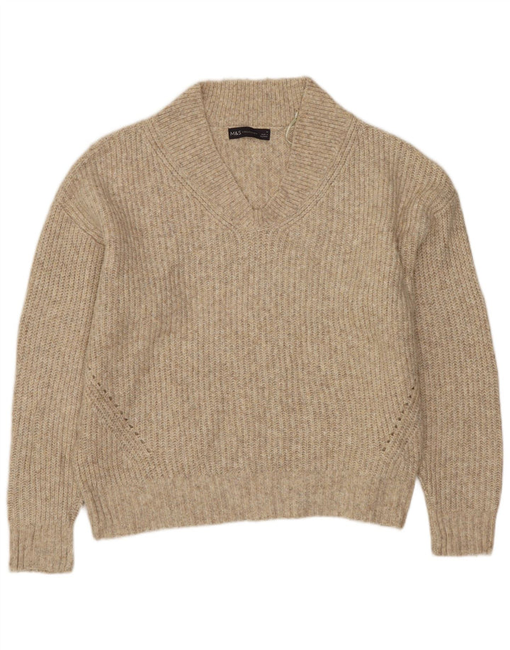 MARKS & SPENCER Pull court à col en V pour femme UK 14 Beige moyen