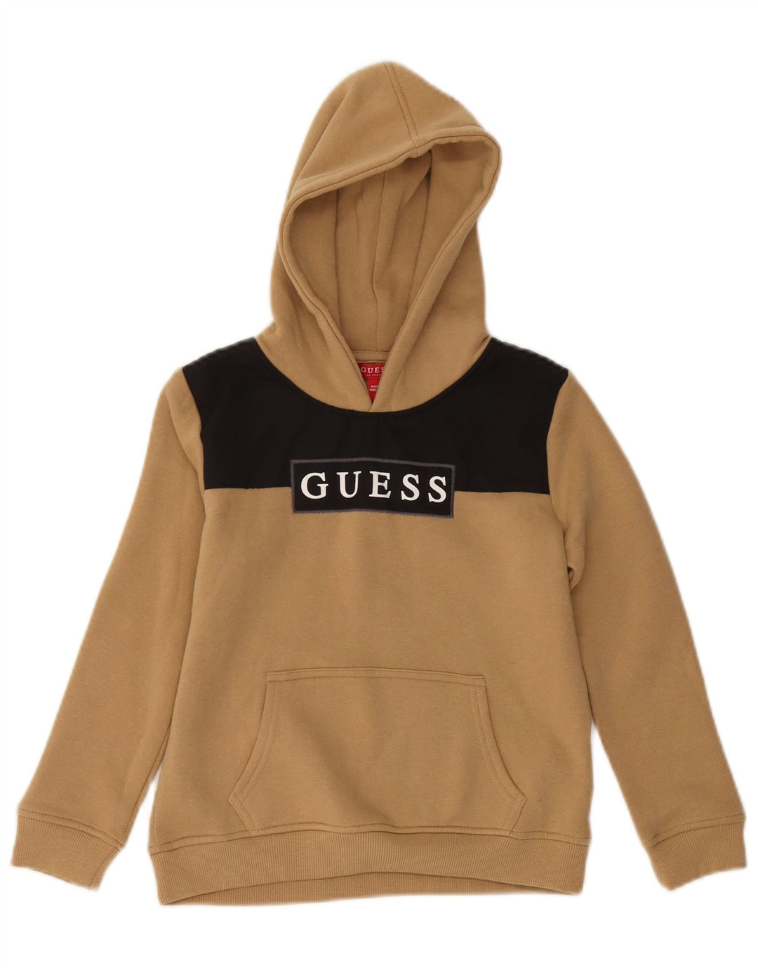 GUESS Pull à capuche graphique pour garçon 7-8 ans en coton color block beige