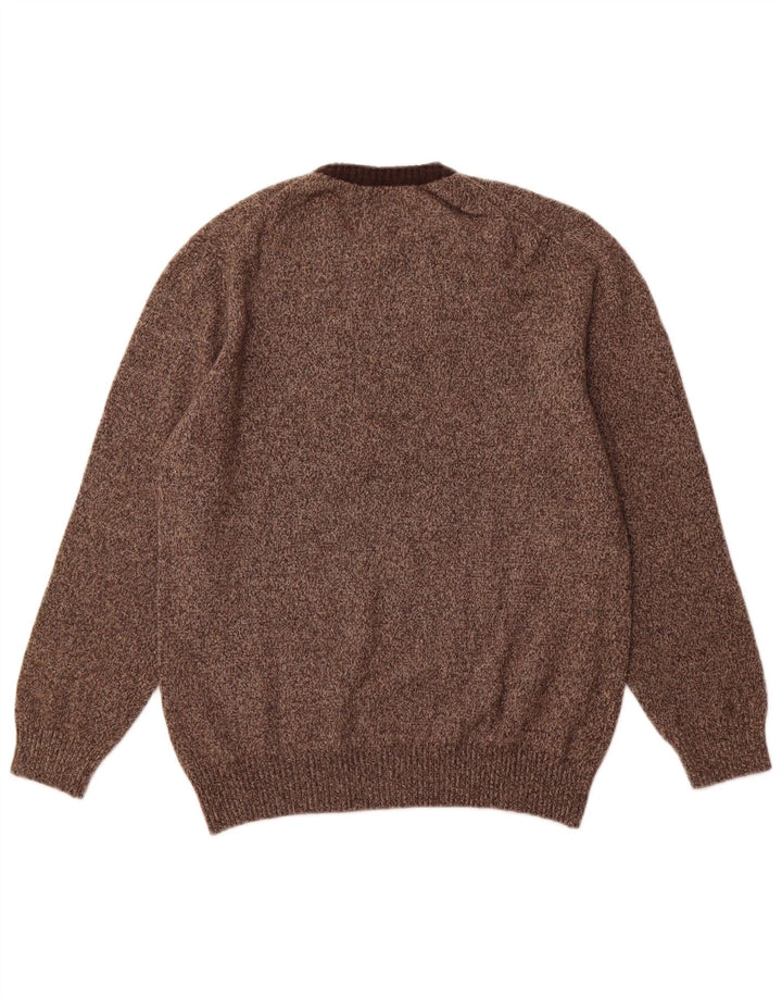 IL GRANCHIO Pull à col rond pour femme UK 22 3XL Laine mouchetée marron