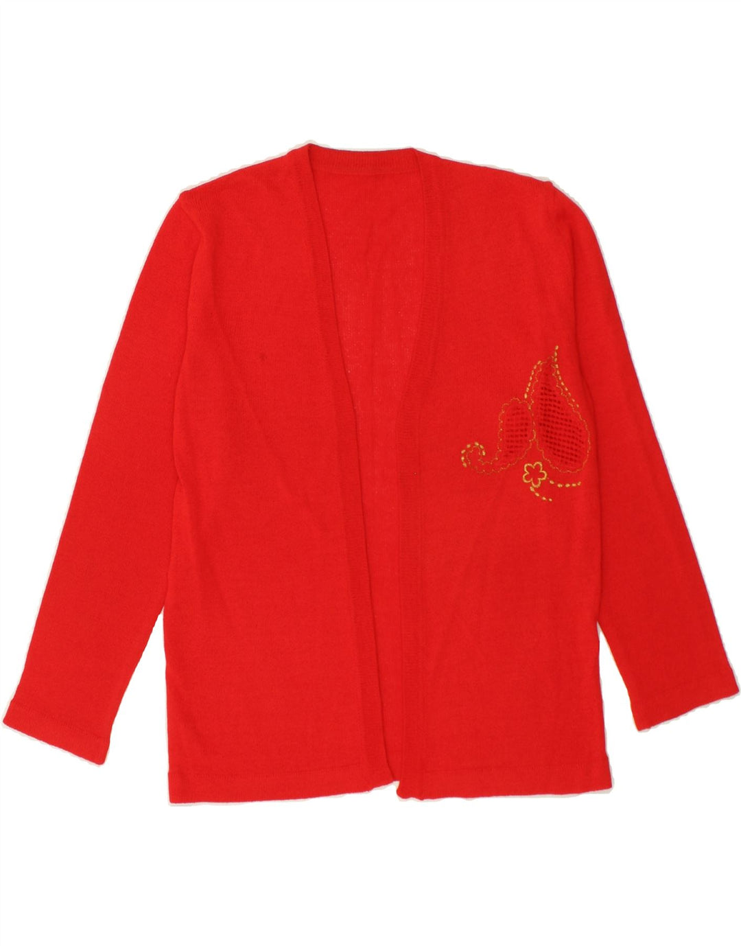 VINTAGE Womens Open Cardigan Sweater UK 12 Medium Red Floral Vintage Vintage and Second-Hand Vintage from Messina Hembry 