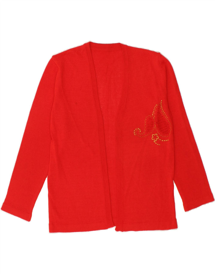 VINTAGE Womens Open Cardigan Sweater UK 12 Medium Red Floral Vintage Vintage and Second-Hand Vintage from Messina Hembry 