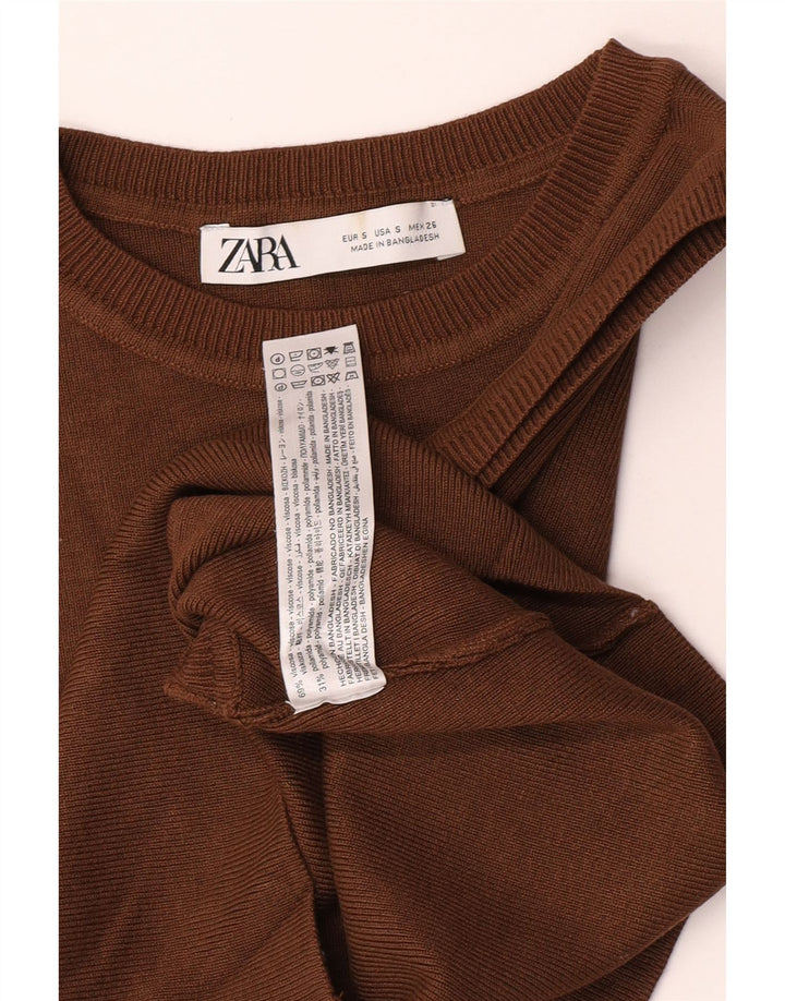 Zara Femme Débardeur UK 8 Small Marron Viscose