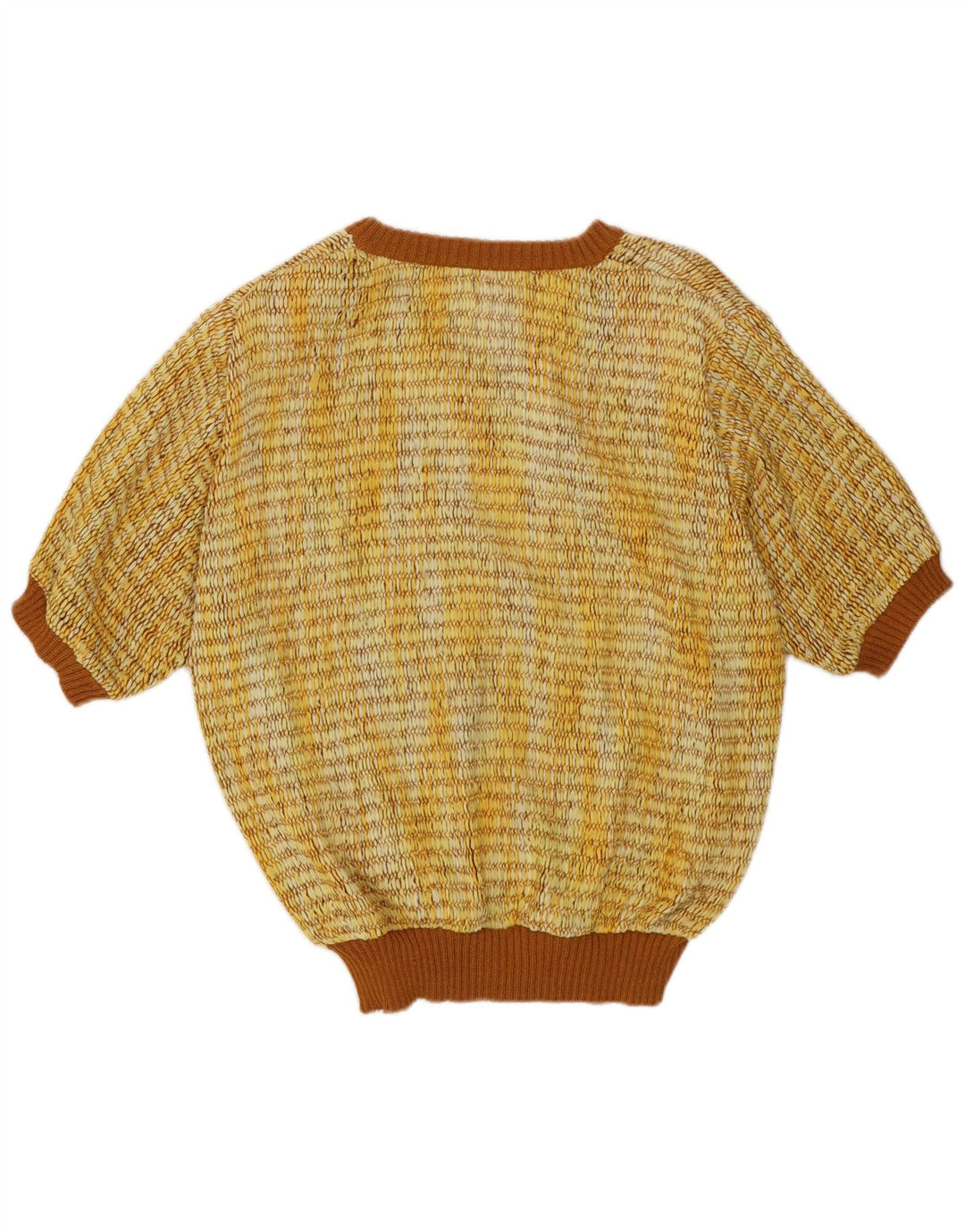 vintage Femme Manches Courtes Col V Pull Pull IT 44 Jaune Moyen