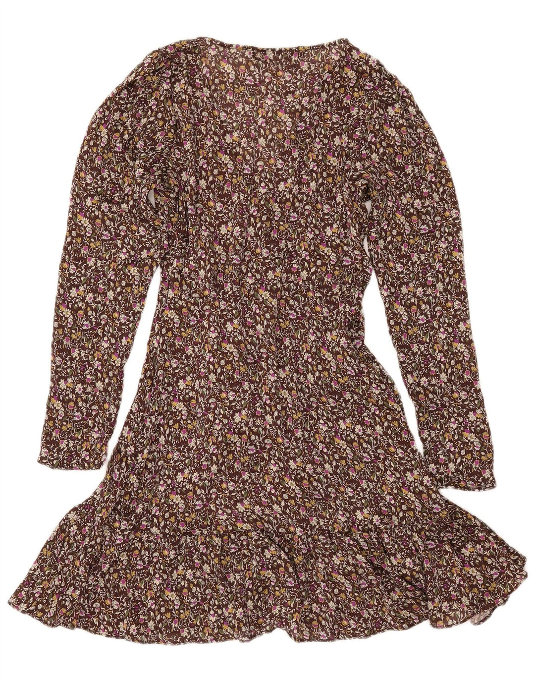 ZARA Robe portefeuille à manches longues pour femme UK 6 XS Marron Floral