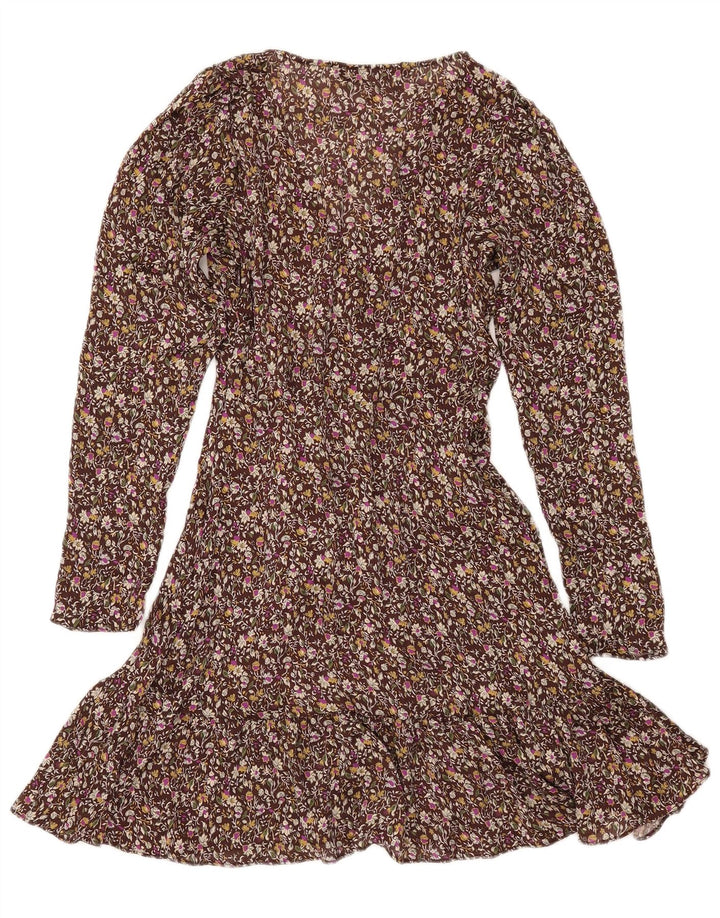 ZARA Robe portefeuille à manches longues pour femme UK 6 XS Marron Floral