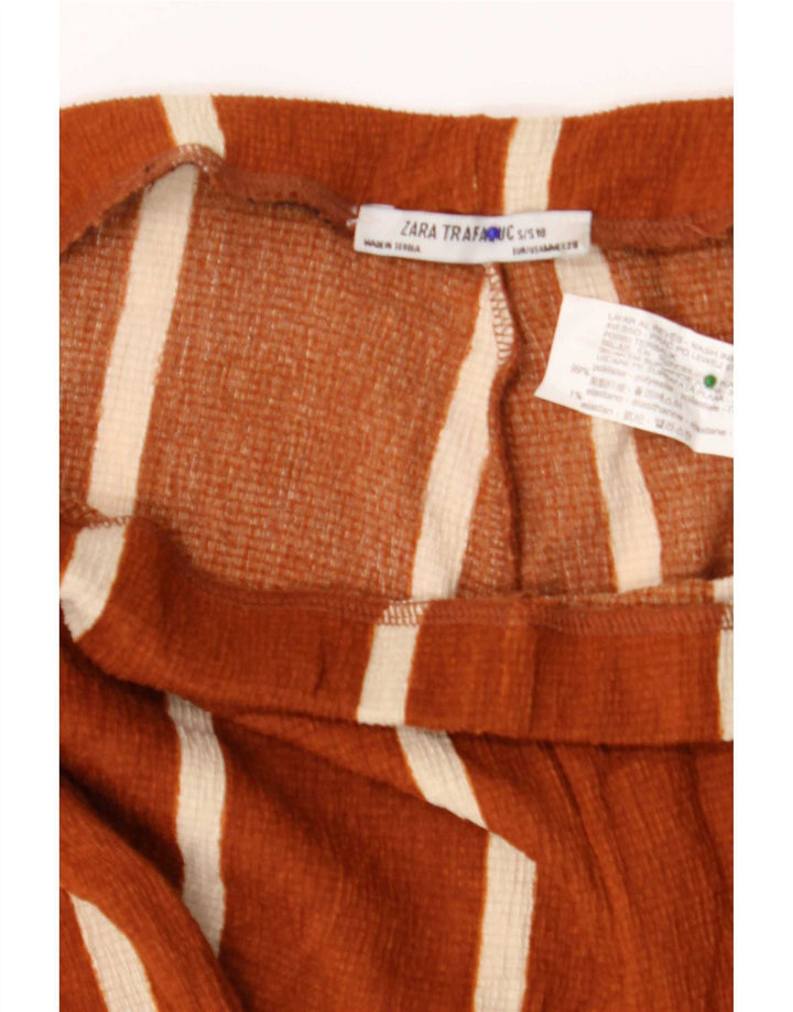Zara Pantalon Large Femme Moyen W28 L31 Marron Rayé Polyester