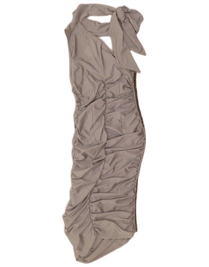 vintage Femme Une Robe Épaule UK 12 Moyen Argent Polyamide