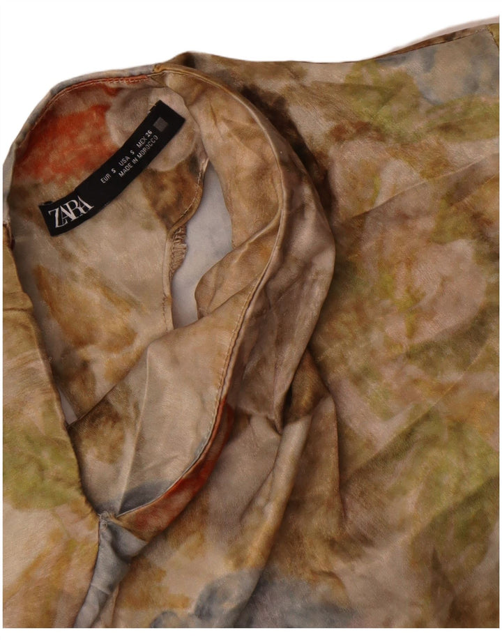 Zara Femme Top Manches Longues UK 10 Petit Multicolore Floral Moderne