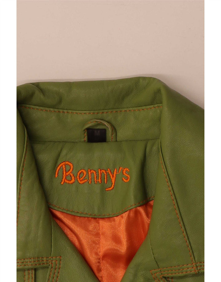 Benny's Manteau en cuir à double boutonnage pour femme UK 12 Cuir vert moyen