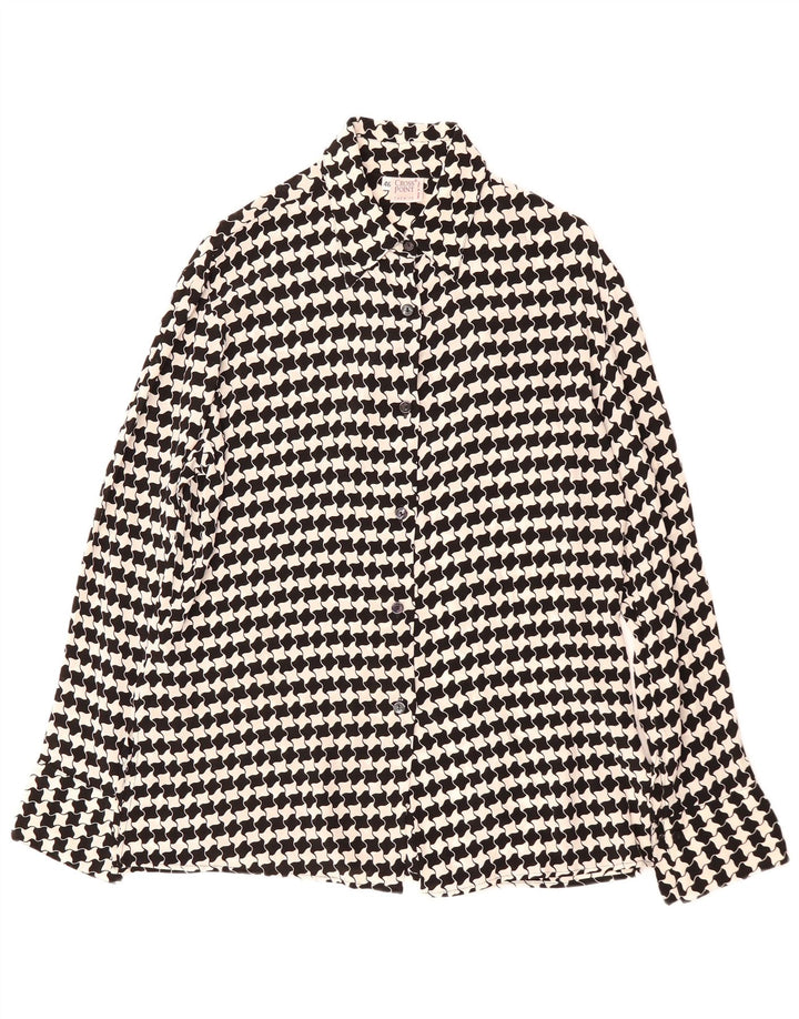 VINTAGE Chemisier Femme IT 46 Large Noir Pied-de-Poule Viscose