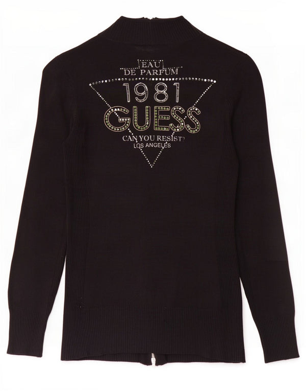 Guess Cardigan graphique pour femme UK 14 Large Noir Viscose