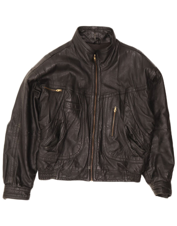vintage Mens Loose Fit Veste en cuir UK 36 Petit cuir noir