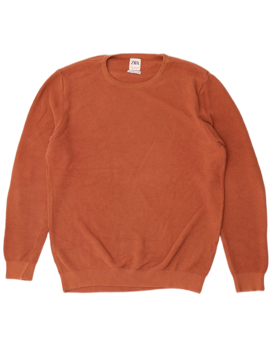 Zara Pull Col Rond Homme Orange Moyen Coton