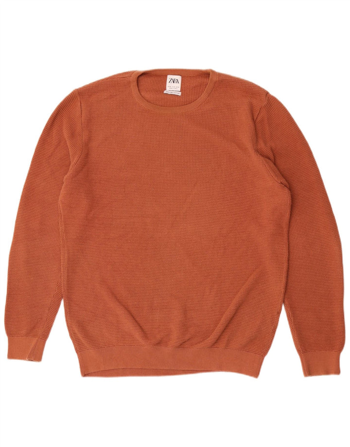 Zara Pull Col Rond Homme Orange Moyen Coton