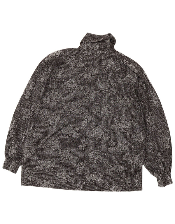 vintage Femmes Voir à travers Blouse à manches longues Top UK 18 XL Noir Floral