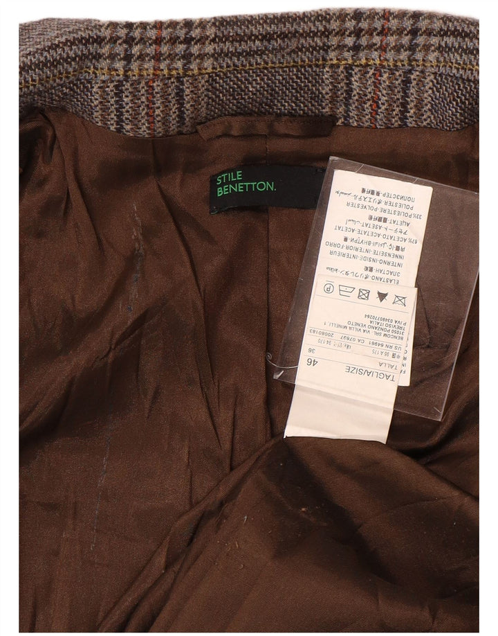 BENETTON Veste Blazer 1 Bouton Femme IT 46 Grand Pied-de-Poule Gris