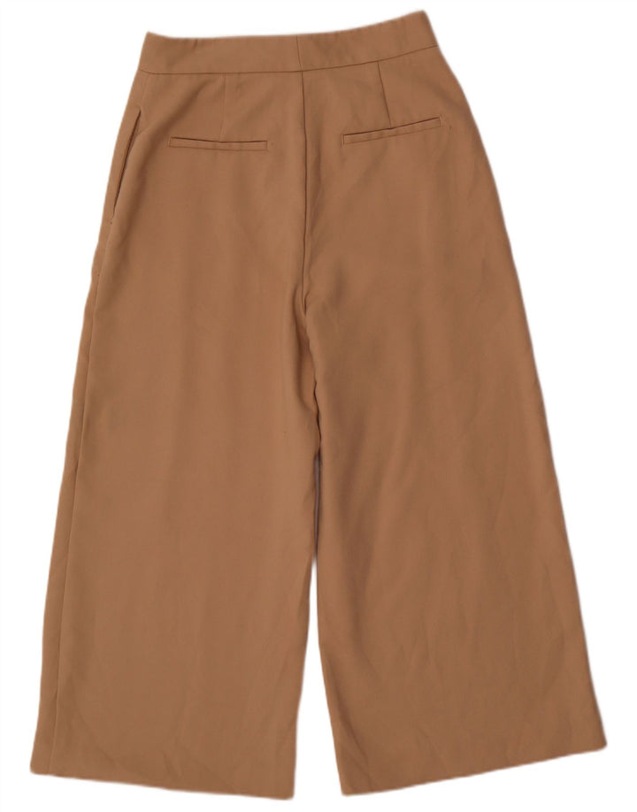 ZARA Pantalon court à jambe large pour femme Medium W28 L24 Beige Polyester