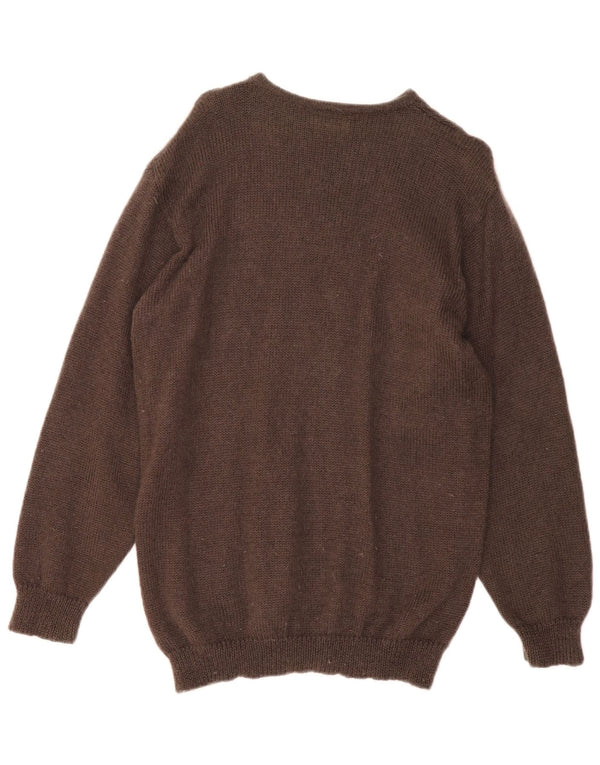 Vintage Womens Oversized Boat Neck Jumper Sweater UK 10 Small Brown Floral