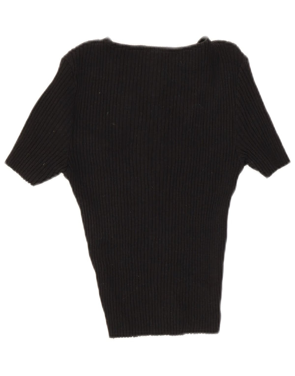 Zara Womens Crop Blouse Top UK 8 Petit Noir Coton