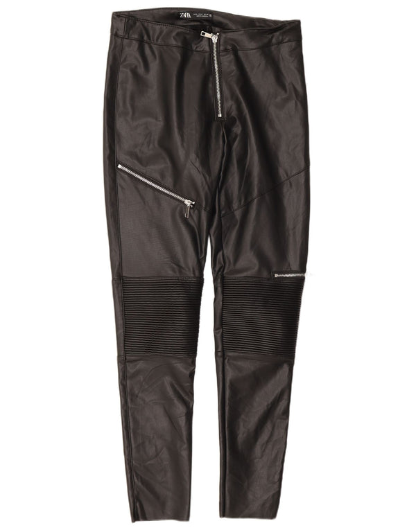Zara Pantalon slim en similicuir pour femme Medium W28 L27 Noir Polyester