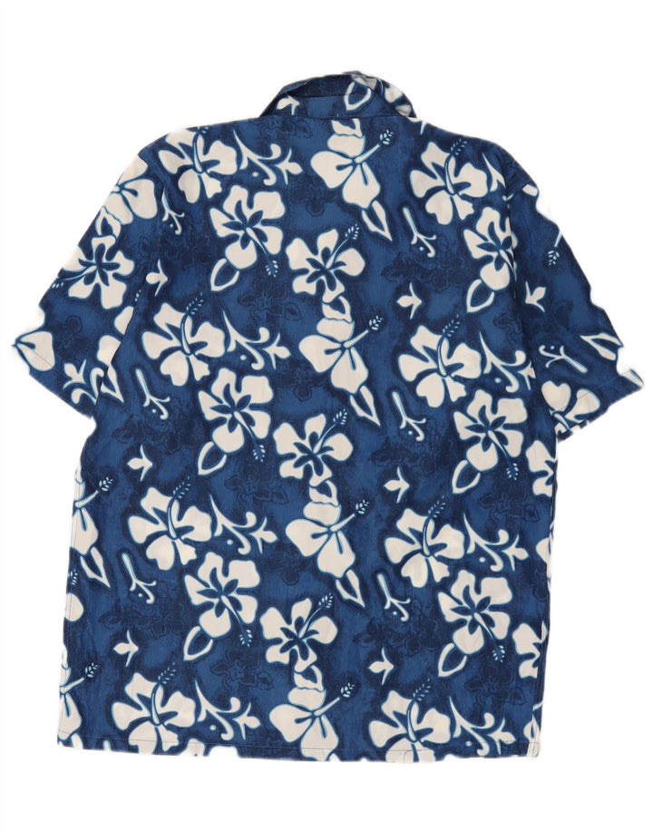 Chemise à manches courtes vintage pour hommes petit polyester floral bleu