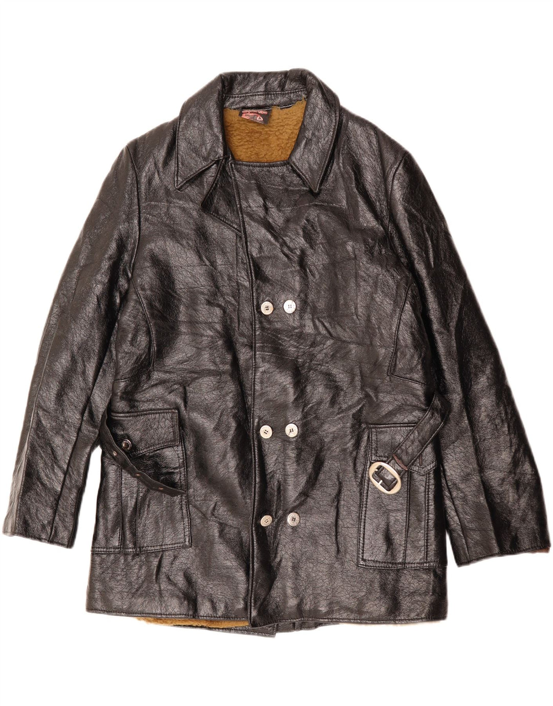 VINTAGE Veste en cuir Sherpa Homme UK 38 Moyen Noir