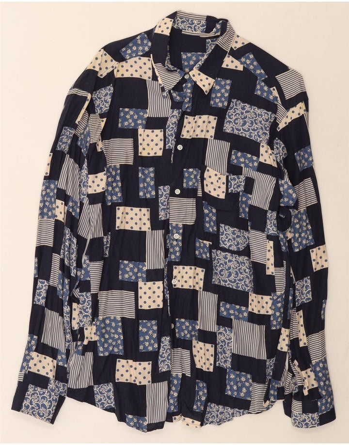 Chemise Homme Vintage Grand Patchwork Bleu Marine