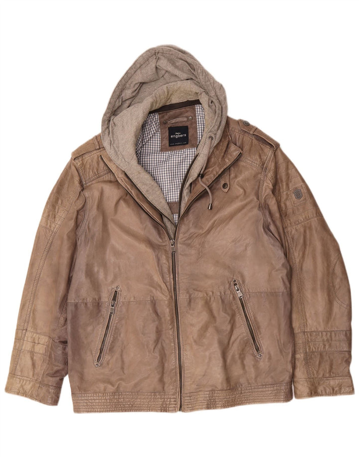 Engbers Veste en cuir à capuche pour homme UK 40 Large Marron