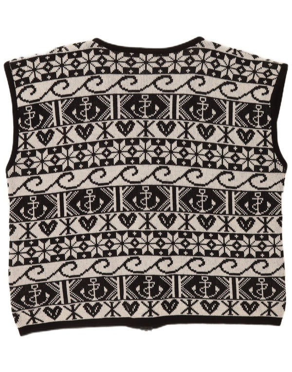 vintage Womens Cardigan sans manches Pull IT 54 3XL Noir Géométrique
