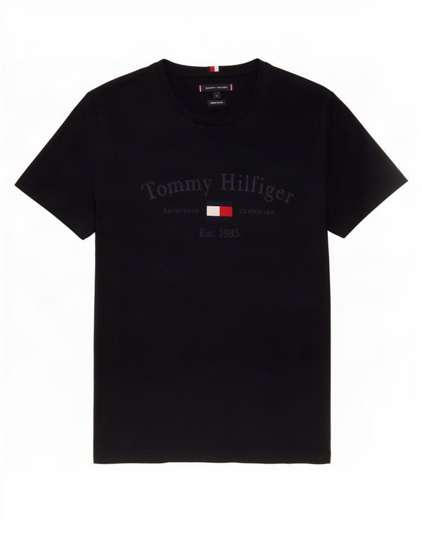 Tommy Hilfiger T-Shirt Graphique Homme Top XL Noir Coton