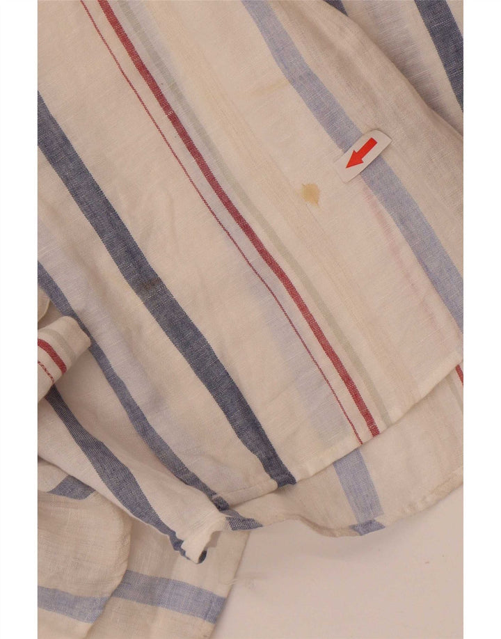 Lacoste Chemise à manches courtes pour homme Taille 42 Grand lin rayé blanc