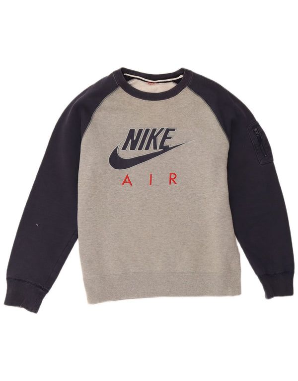 Nike Womens Graphic Sweatshirt Jumper UK 16 Large Gris Colorblock Coton
