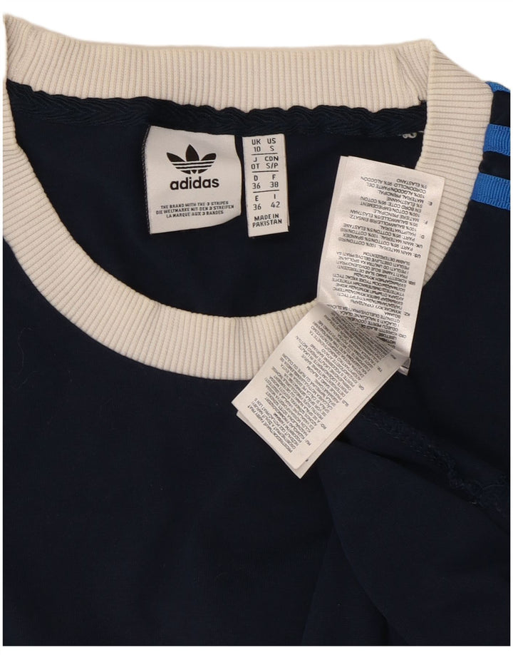 ADIDAS T-Shirt Femme Top UK 10 Petit Bleu Marine Coton