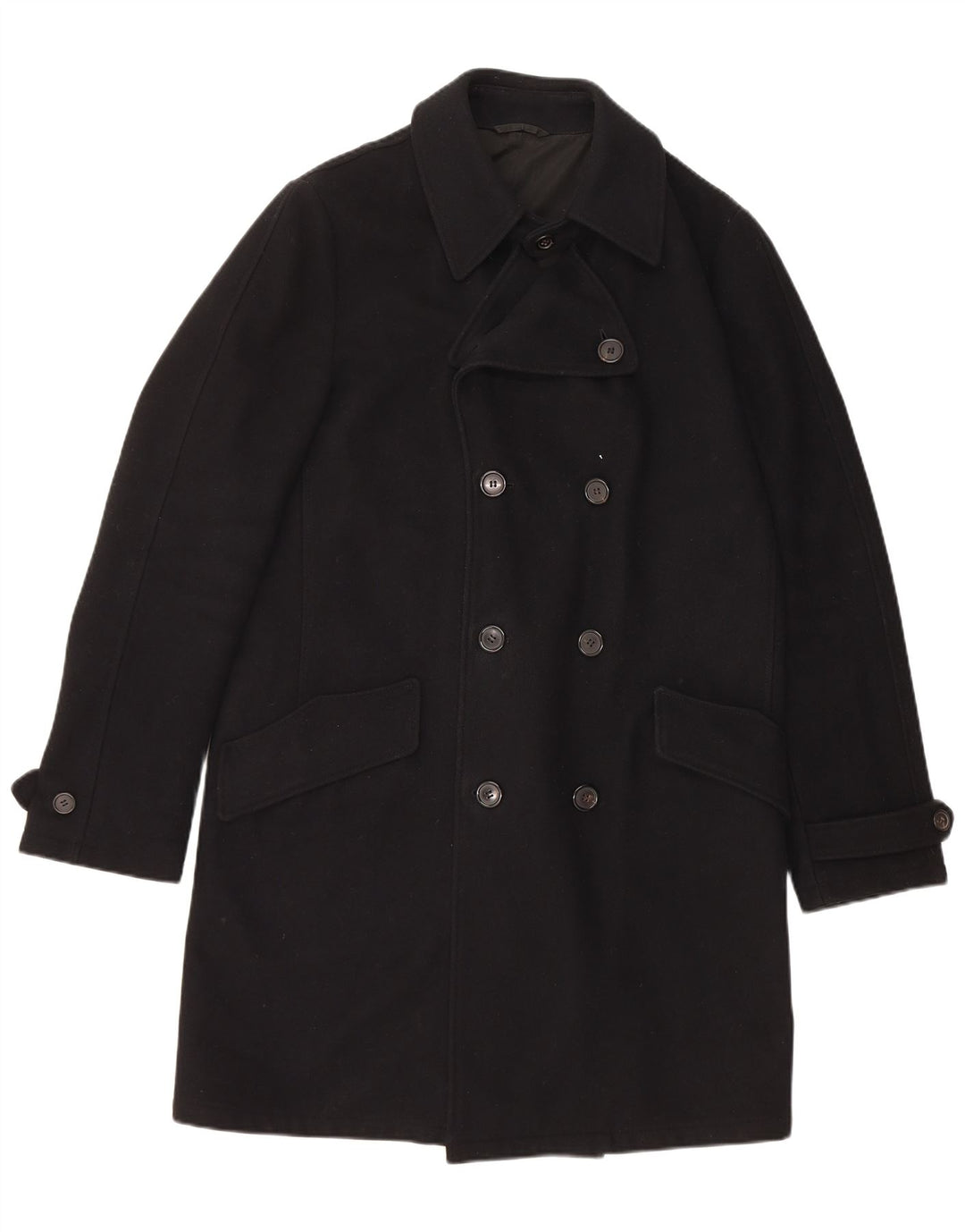 HUGO BOSS Manteau à double boutonnage pour hommes UK 38 Laine vierge noire moyenne