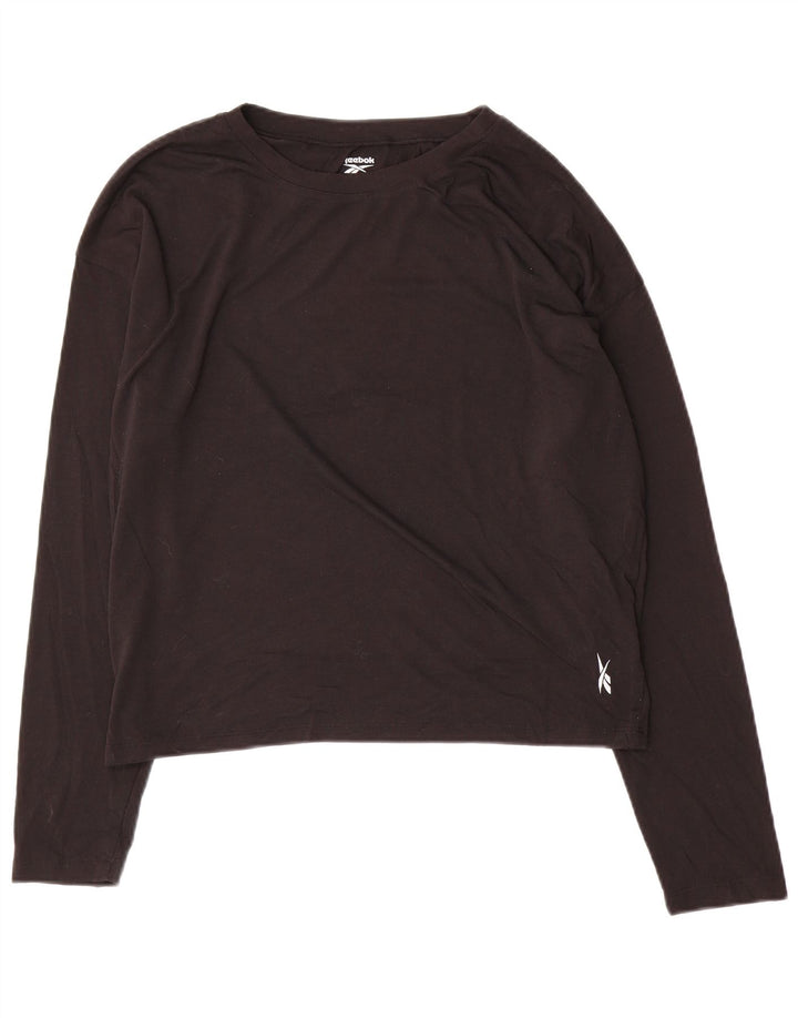 REEBOK Femmes Crop Top Manches Longues UK 12/14 Moyen Noir Polyester
