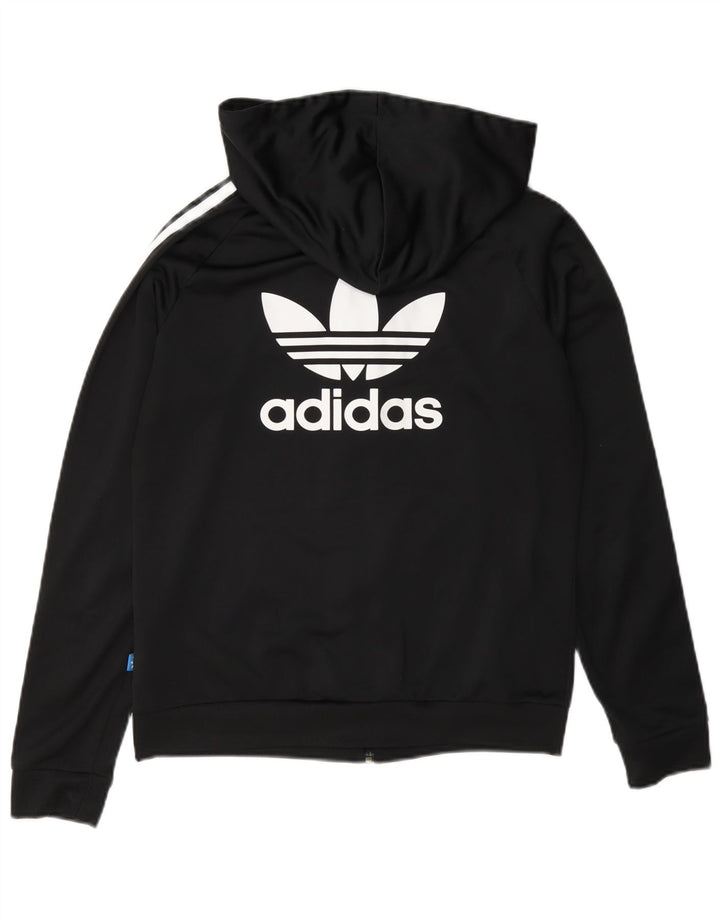 Adidas Pull à capuche zippé graphique pour femme UK 12 Polyester noir moyen