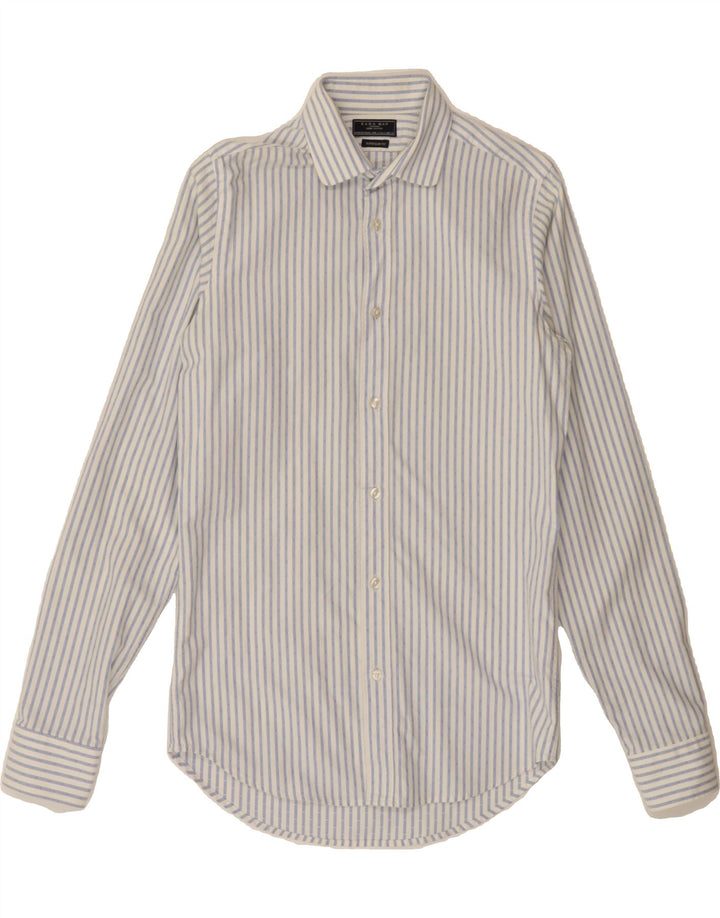 ZARA Mens Slim Fit Shirt Small Blue Striped Cotton Vintage Zara and Second-Hand Zara from Messina Hembry 