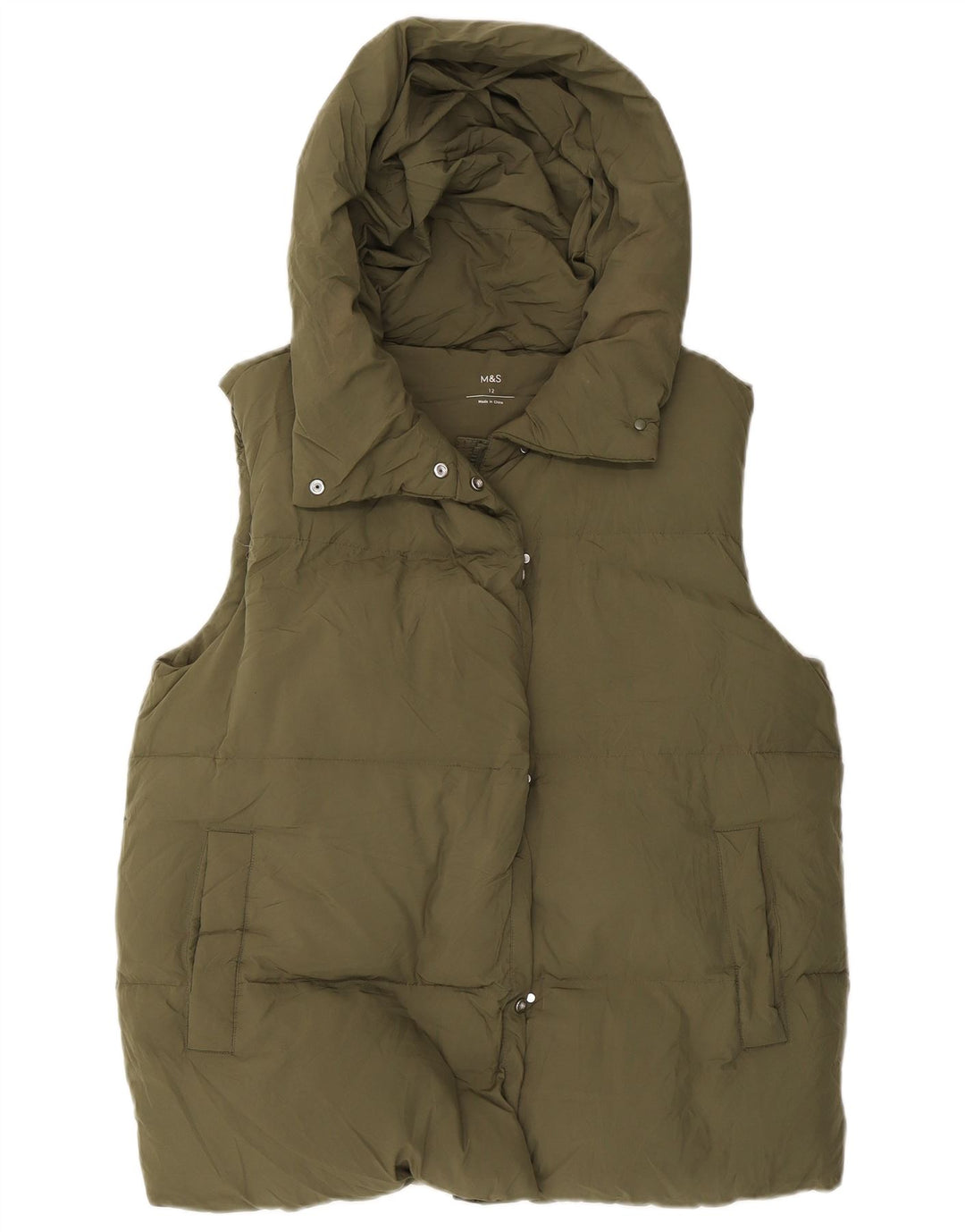 Marks & Spencer Gilet rembourré à capuche pour femme UK 12 Vert moyen Polyester