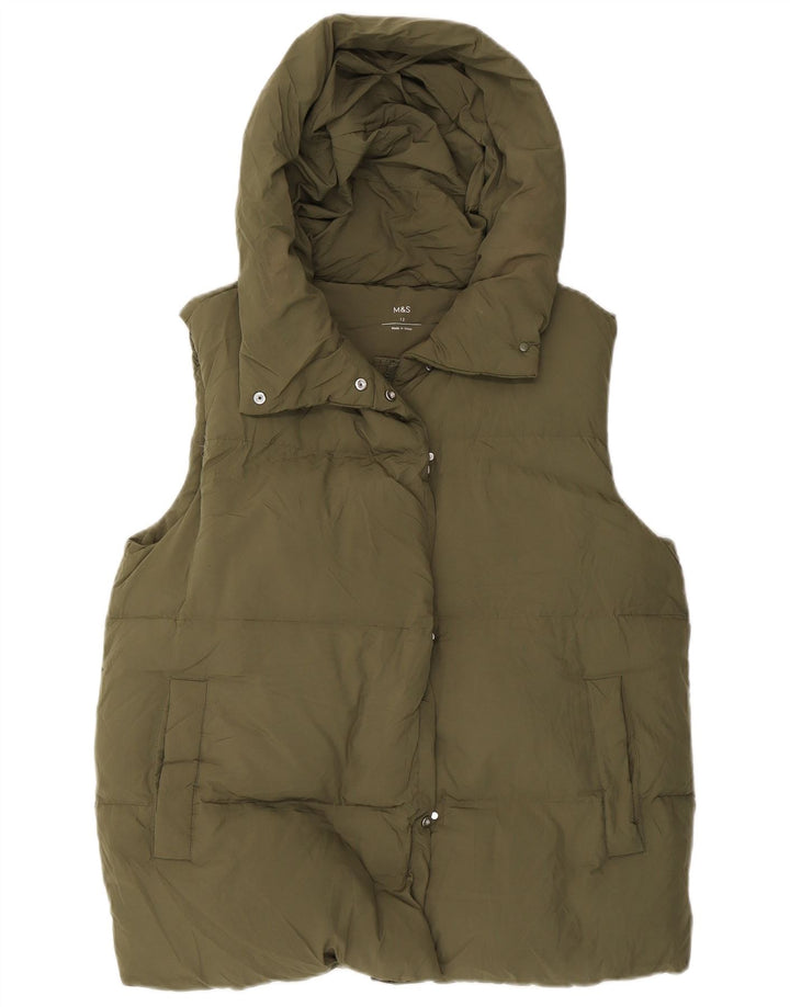 Marks & Spencer Gilet rembourré à capuche pour femme UK 12 Vert moyen Polyester