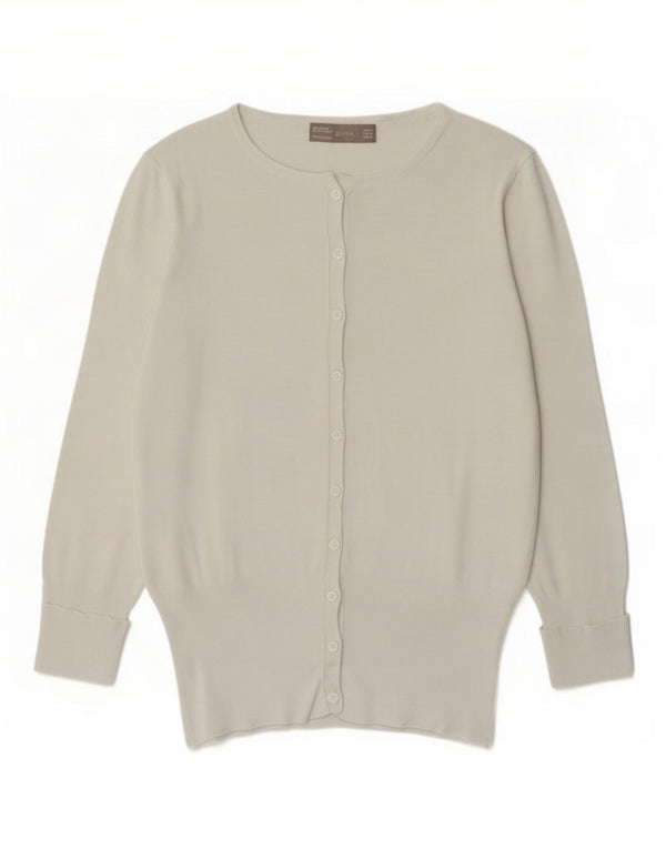 Zara Femme Cardigan Pull UK 12 Moyen Blanc Viscose
