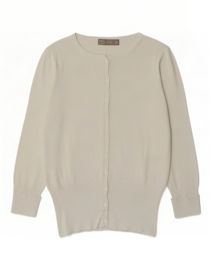 Zara Femme Cardigan Pull UK 12 Moyen Blanc Viscose