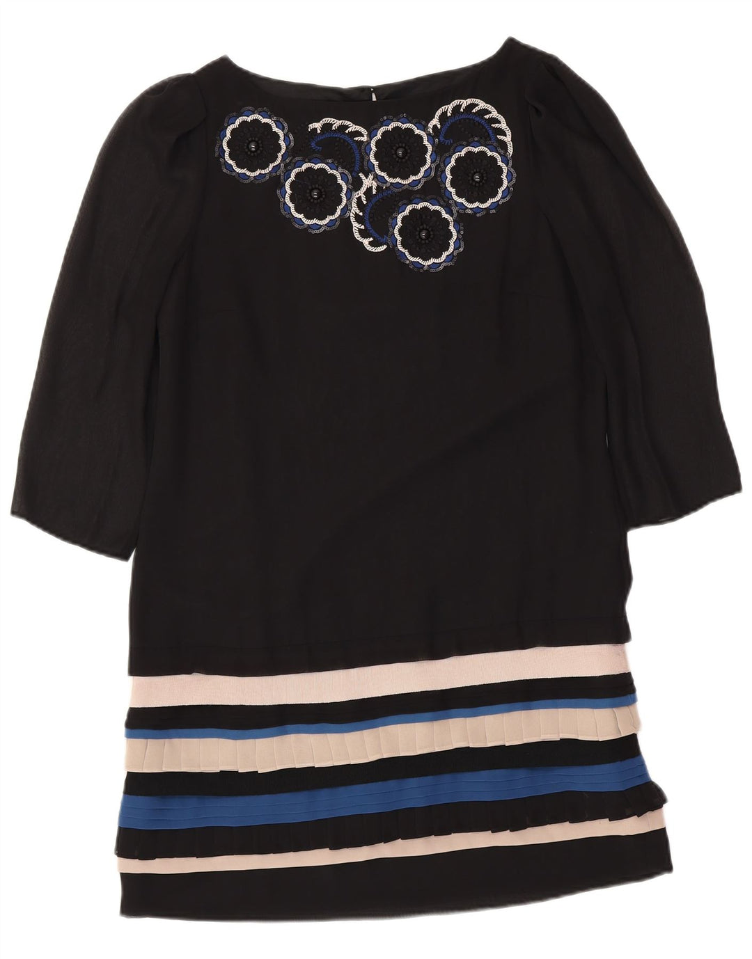 MONSOON Robe fourreau à manches 3/4 pour femme UK 12 Medium Noir Rayé