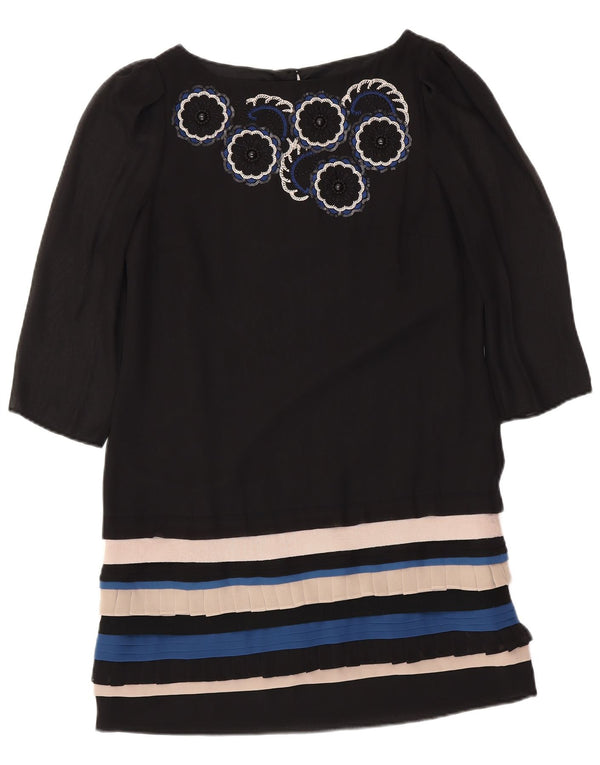 MONSOON Robe fourreau à manches 3/4 pour femme UK 12 Medium Noir Rayé