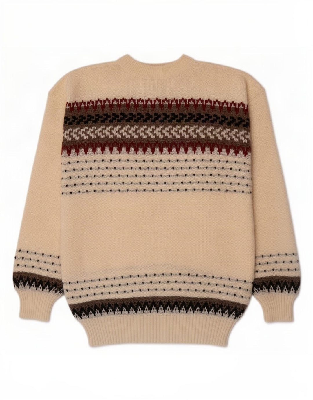 vintage Mens Crew Neck Jumper Pull Moyen Beige Rayé
